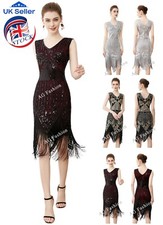 1920s Sleeveless Flapper V-neck Gatsby Fringed Sequins Roaring Cocktail Dress-FV