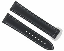 22MM LEATHER BAND STRAP CLASP FOR 45MM OMEGA SEAMASTER PLANET OCEAN WATCH BLACK