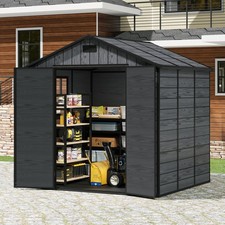 5x4,6x4, 8x6ft Grey Wood Effect Plastic Garden Shed Outdoor Utility Tool Storage