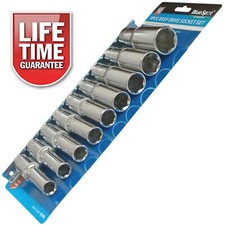 1/2" Drive Deep Sockets Long Reach Metric Sockets 10-22mm 9pc 6 Point Hex