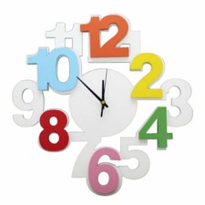Wall Clock Stylish Designer Multicolour Big Funky Numbers Kids Decoration Gift