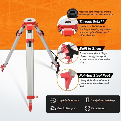 Aluminum survey tripod 11 - survey, 5/8"-11