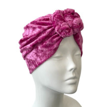Cerise Pink Velvet Vintage Style Turban Hat Wrap for Chemo Hair Loss