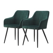 Set of 2 Green Velvet Dining Chairs with Arm rest Kitchen Dining Room Chairs