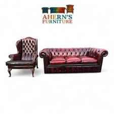 *Vintage Oxblood Leather Chesterfield sofa And Chair FREE DELIVERY 🚚*