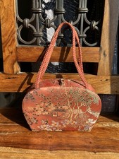 VTG Chinese Traditional Satin Brocade Covered Mini Bone Clutch Makeup Case