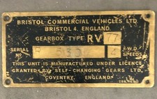 Bristol Commercial Vehicles Ltd Gearbox Type Rv Bus Coach Badge Emblem Plate