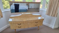Vintage solid wood dressing table blond veneer burl-wood with attached mirror
