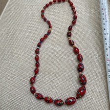 Red Bead Necklace Glass Millefiori Beads