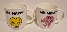 SET OF 2 MR MEN MUGS CUPS MR MESSY & MR HAPPY WHITE CERAMIC 2015 THOIP SANRIO