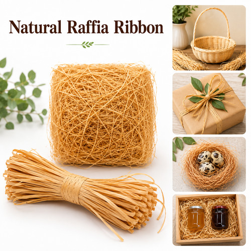 Natural brown raffia ribbon - brown,