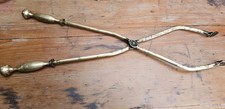 Antique Solid Brass Long Coal And Wood Tongs / Scissors Log Burner Open Fire