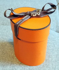 Authentic empty Hermes oval scarf box with ribbons - 11cm x 9cm x 7.5cm