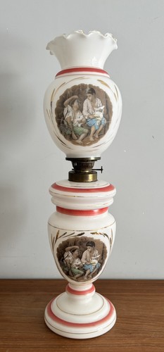 Antique oil lamp - opaline, glass