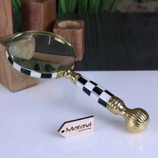 Jaintia Antique Magnifying Glass Black And White Design Brass Handle Map