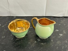 Crown Devon green And Gold  Cream Jug and Sugar Bowl ,  BEAUTIFUL