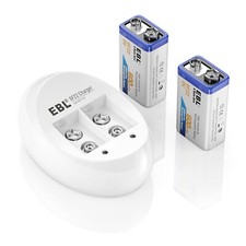 EBL 6F22 9V 600mAh Li-ion Rechargeable Battery (2 Pack) + 9V USB Battery Charger
