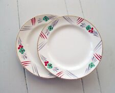 Crownford side plates mid century hand painted flowers stripes 18cm 7 inches