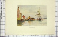 Original Old Antique Print Colour Yarmouth Sailing Ships England