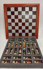 Hand-Painted British Redcoat Themed Chess Set with Wooden Board