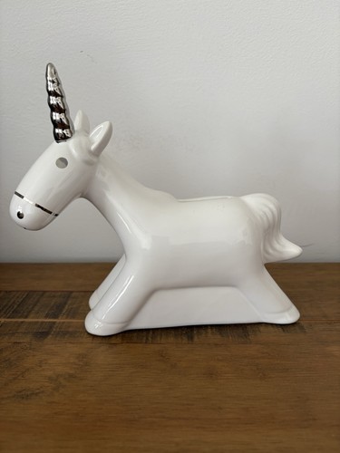 White silver ceramic unicorn - silver,