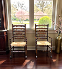 Pair of Oak Ladder Back   Rush