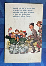 WW1 Bamforth Military Comic Postcard PUSH ALONG TROUBLES IN OLD GREEN PRAM SMILE