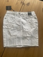 Ladies size 8 PARISIAN white denim distressed summer short mini skirt