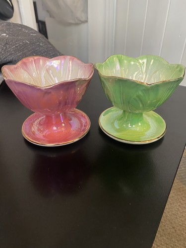 Vintage green pink vase - x2,