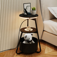 Small Side Table with 3-Tier Storage LED Lighted Sofa End Table Charging Station