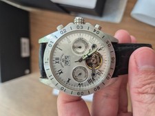 André Belfort Galactique Automatic Men's Watch Silver Black Leather Strap - Used