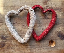 2 x Natural Rati Hearts Red White 15cm Rustic Home Decor Barn Weddings White 