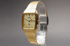 [Exc+5] Seiko King 9443-5020 32mm Gold Dial DAY/DATE Quartz Men Watch From JAPAN