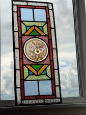 Outstanding Edwardian Stained Glass Window Panel Hand Painted Design