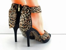 Black satin leopard shoes 3.75'' heel 