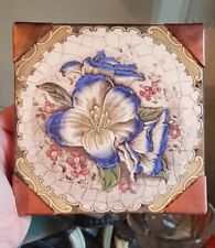Old Vintage/Antique Victorian Tile In Copper Pot Plant Stand Trivet 15.5 cms