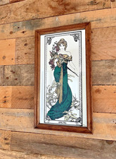 VINTAGE ALPHONSE MUCHA FOUR SEASONS SPRING PICTURE MIRROR ART NOUVEAU STYLE LADY