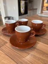 Nuova Point Brown Espresso Cups & Saucers Italian 2.5 Oz Ceramic Coffee Set Of 3