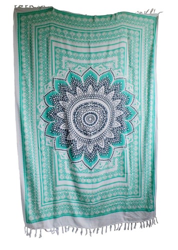 White turquoise mandala print - white,