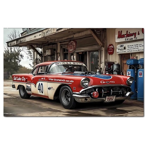 Vintage red sports - car, wall