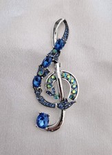 Large Treble Clef Brooch Music Notes Musical Silver Tone Vintage Inspired
