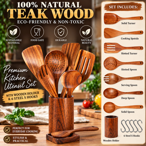Wooden kitchen utensil set - kitchen,