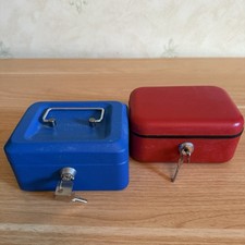 2 x Cash Box with 2 Key 6x4” Lockable 1 Blue (Cathedral) 1 Red (Helix) Tin Safe