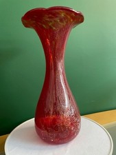 ALUM BAY Glass Vase Isle of Wight AZURENE Mottled Red VGC 22cm tall 11cm dia