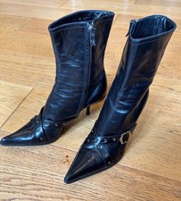 Christian Dior Black Authentic Fine Leather Ankle Heel Boots - Size EU41/UK7-7.5