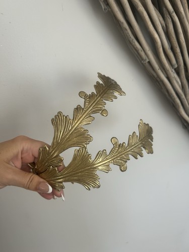 Vintage pair brass feather - brass,