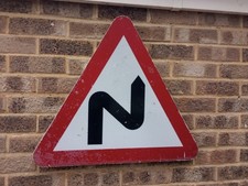Genuine  Retired Aluminium Road Sign DOUBLE BEND  industrial Vintage