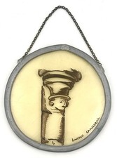 Vintage SMALL PAINTED GLASS ROUNDEL - LINCOLN CATHEDRAL Architectural - Signed