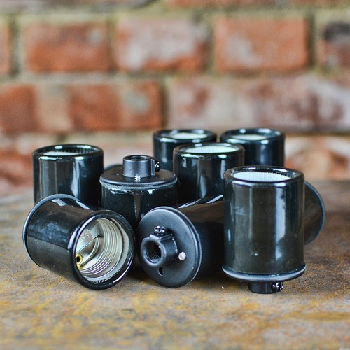 Black porcelain light socket - black,