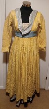 Ladies Medieval Yellow Damask Burgundian Dress + Blue Trim Re-enactment Size S